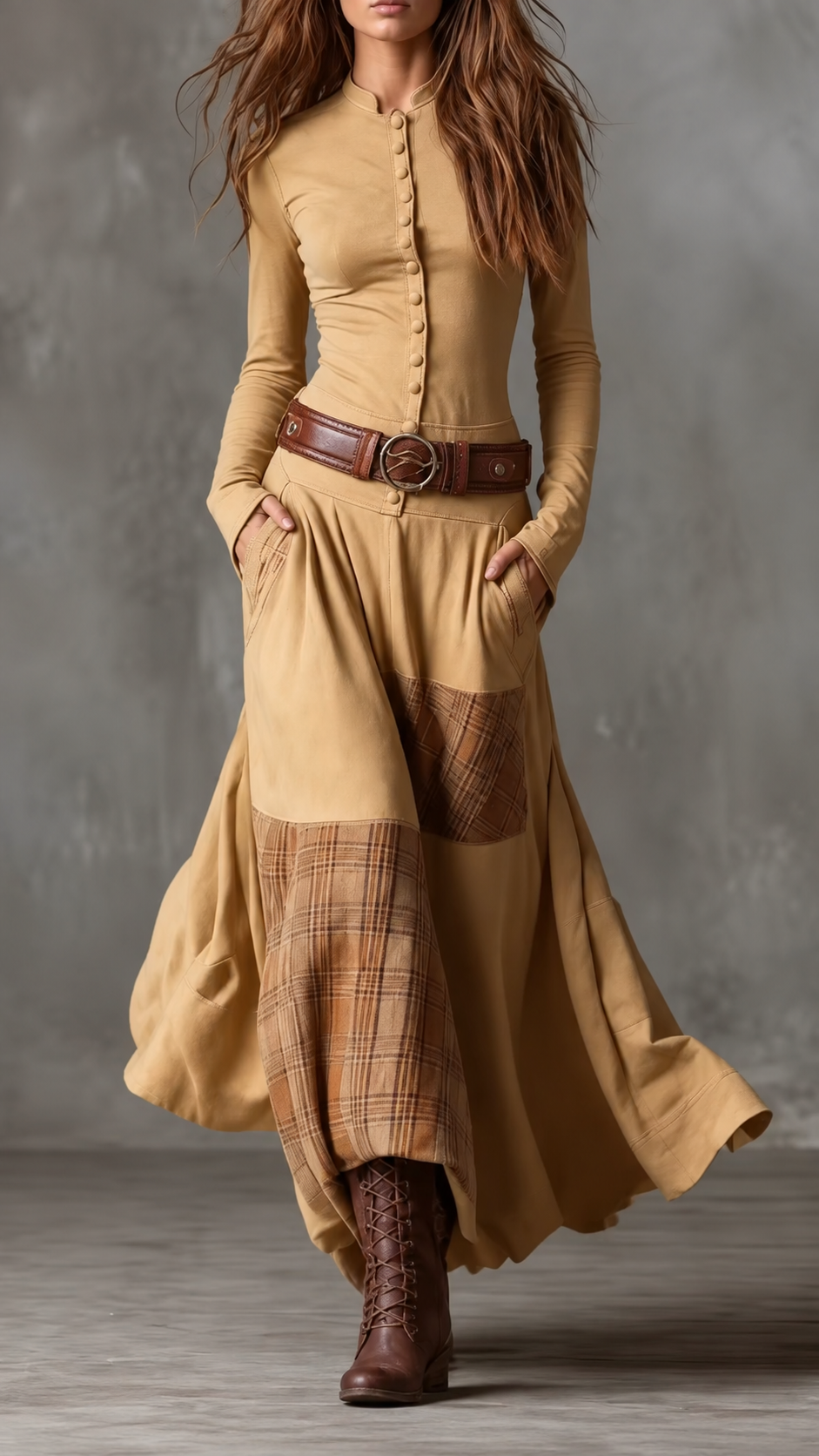 MARTINA | Robe longue bohème à carreaux et patchwork