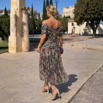 MIKAELA | Robe longue drapée à épaules dénudées