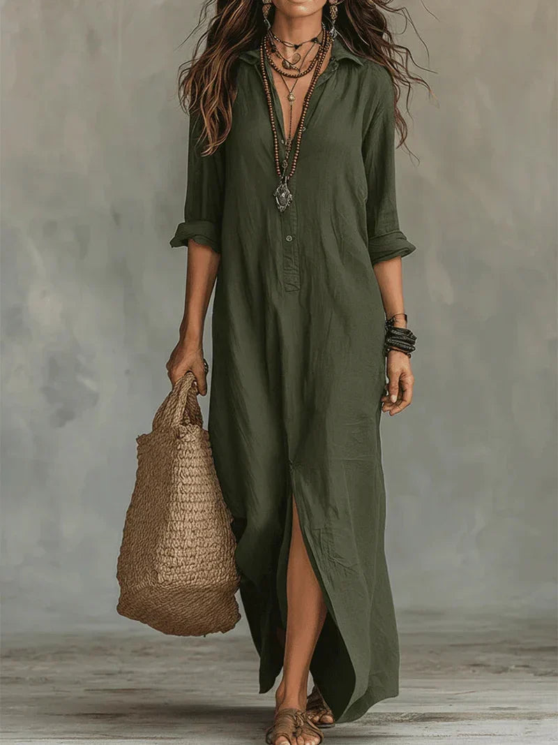 Joséphine | Robe Maxi Noire Ample à Boutons