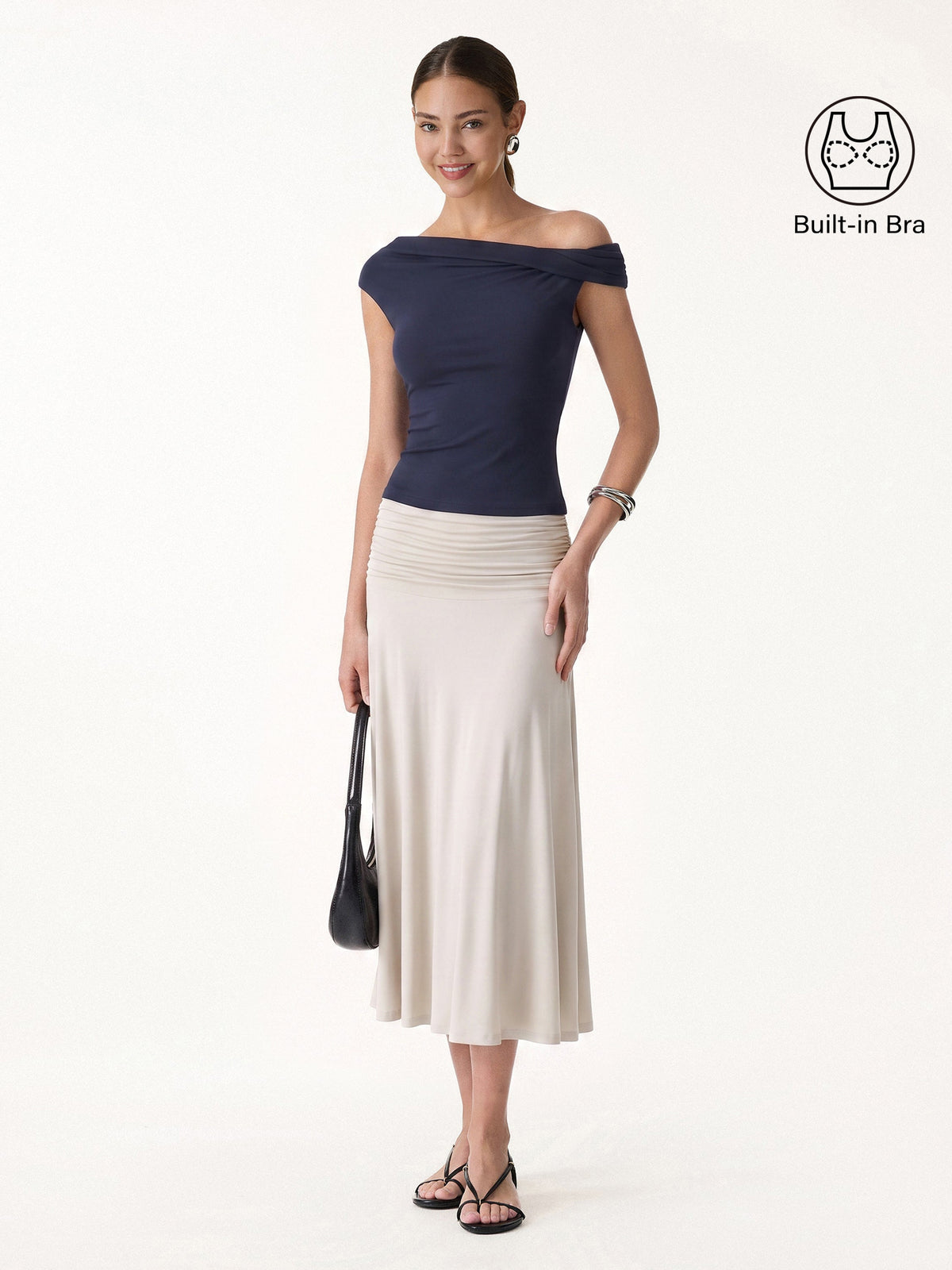 Ensemble femme 2 pièces avec top bralette et jupe midi trapèze