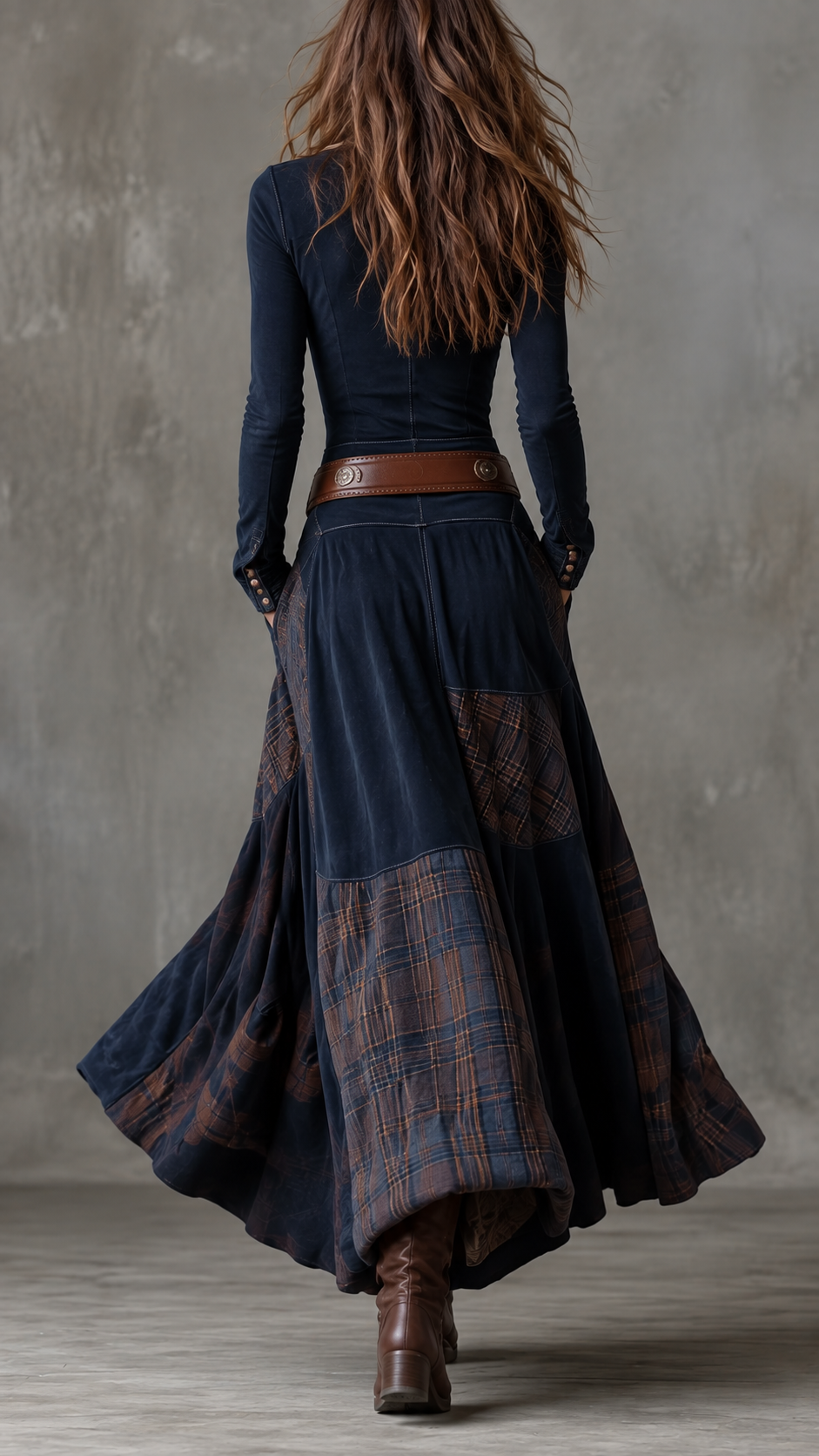 MARTINA | Robe longue bohème à carreaux et patchwork