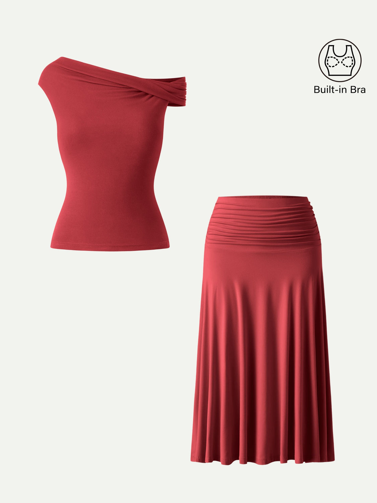 Ensemble femme 2 pièces avec top bralette et jupe midi trapèze