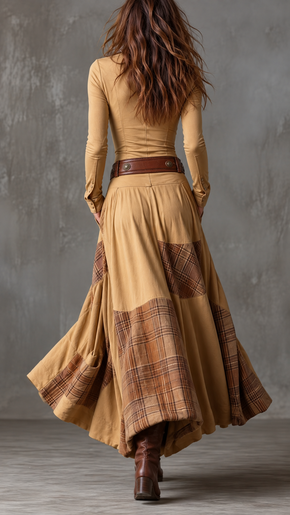 MARTINA | Robe longue bohème à carreaux et patchwork