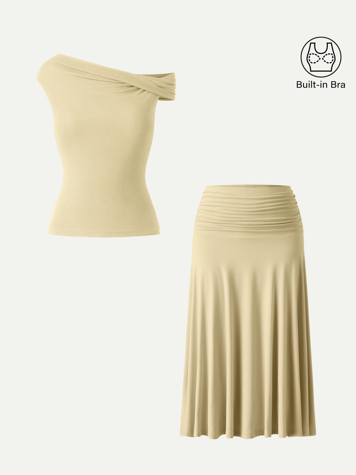 Ensemble femme 2 pièces avec top bralette et jupe midi trapèze