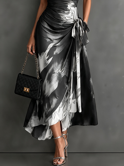 Robe midi portefeuille à imprimé abstrait rouge et noir