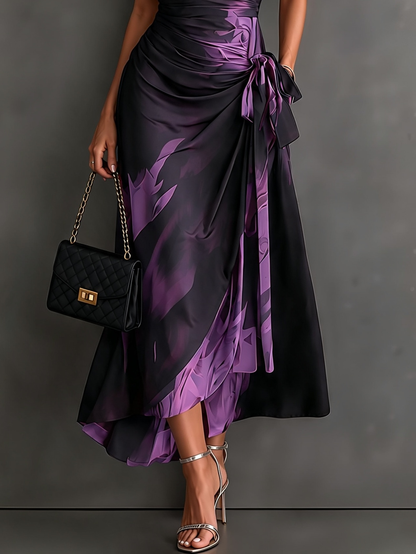 Robe midi portefeuille à imprimé abstrait rouge et noir