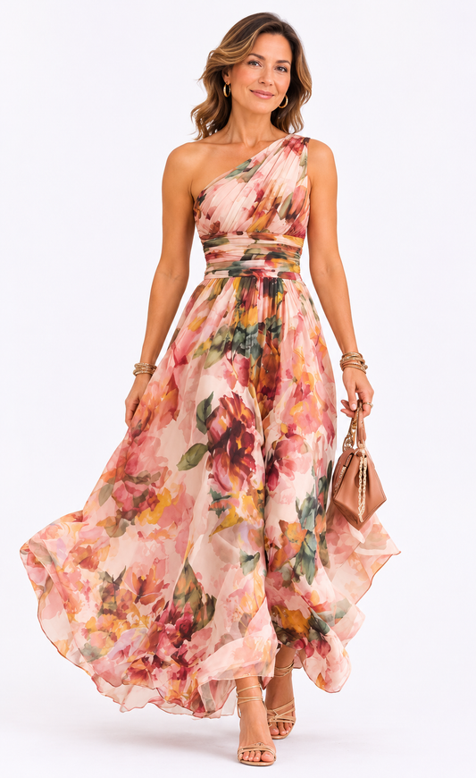ELWIRA | Robe fleurie asymétrique à une épaule