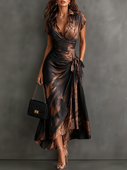 Robe midi portefeuille à imprimé abstrait rouge et noir