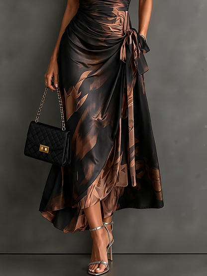Robe midi portefeuille à imprimé abstrait rouge et noir