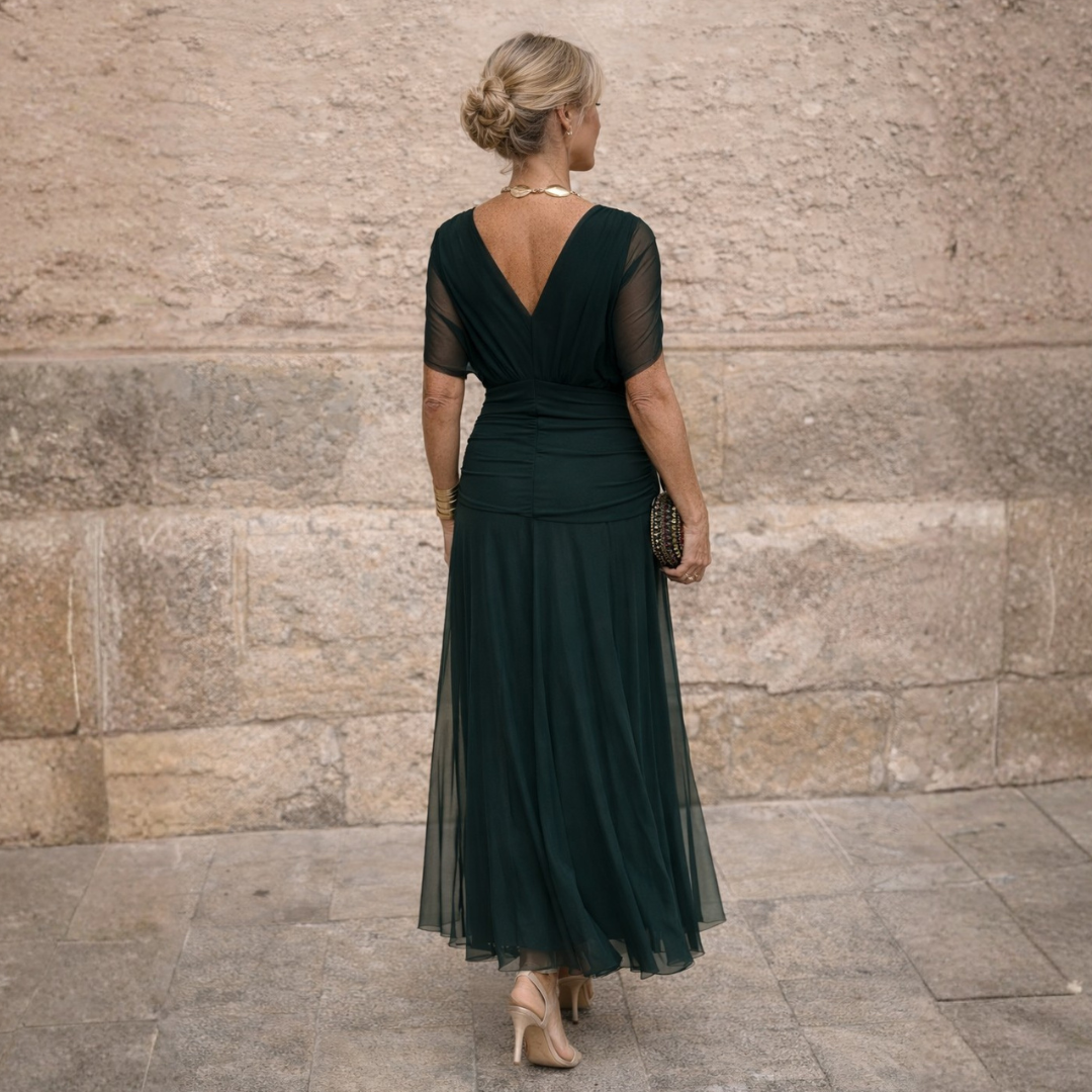 MIKAELA | Robe longue drapée à épaules dénudées