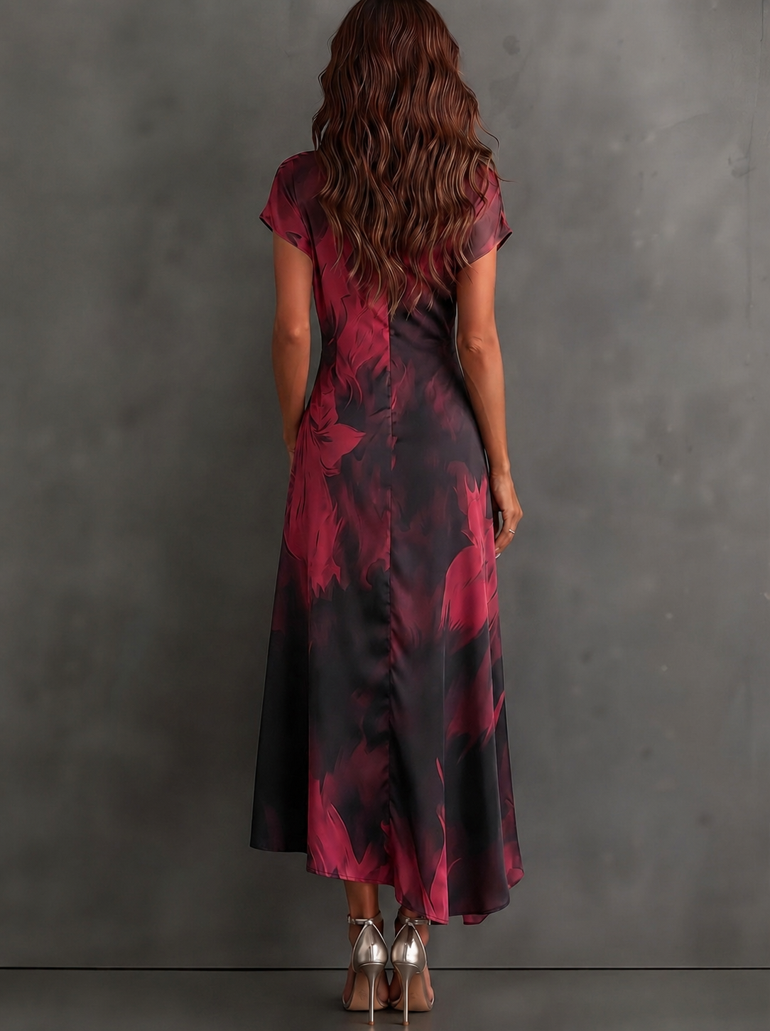 Robe midi portefeuille à imprimé abstrait rouge et noir