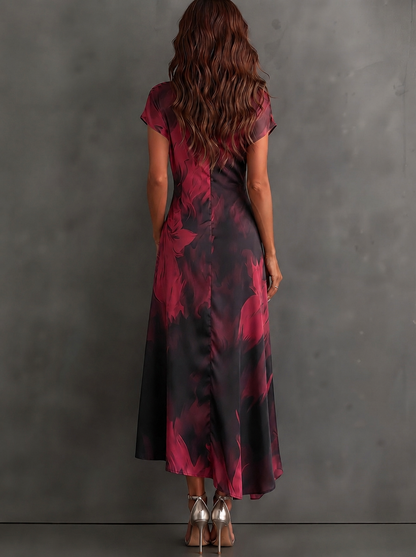 Robe midi portefeuille à imprimé abstrait rouge et noir