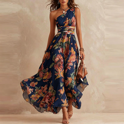ELWIRA | Robe fleurie asymétrique à une épaule