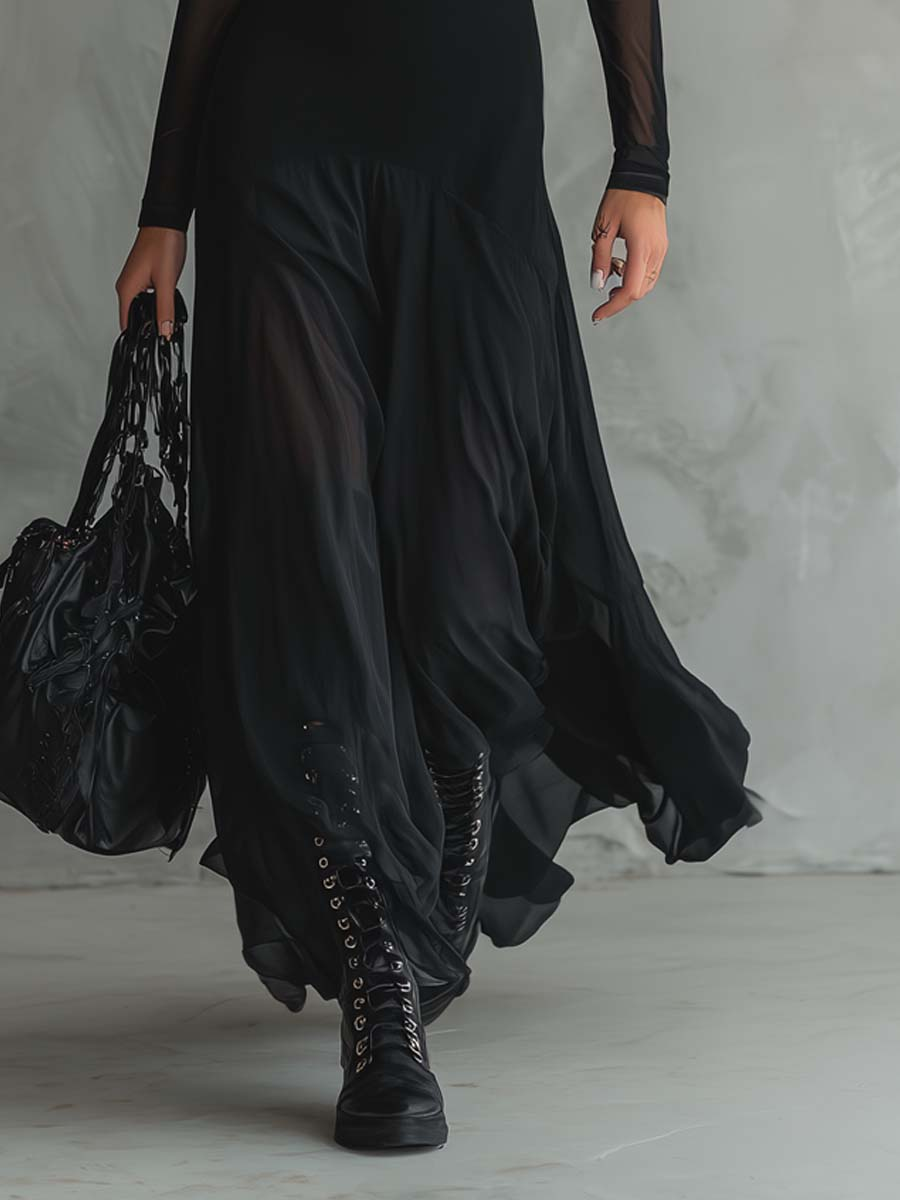 NOÉMIE | Robe longue évasée en tulle noir