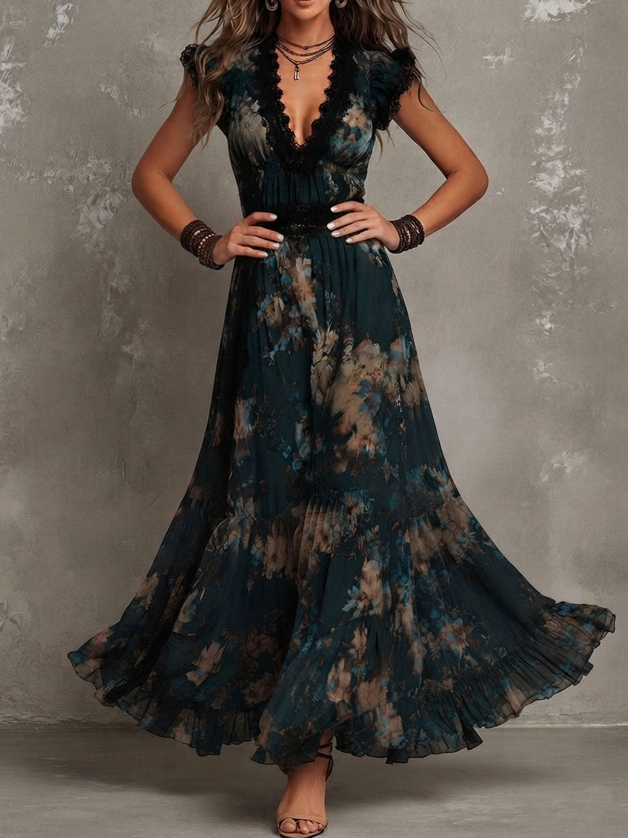 AGATA | Robe longue fleurie à volants
