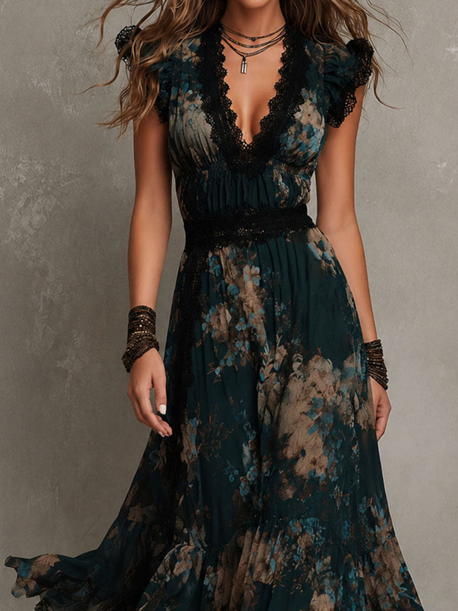 AGATA | Robe longue fleurie à volants