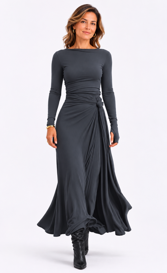 NAOMI | Robe longue portefeuille à nouer sur le côté