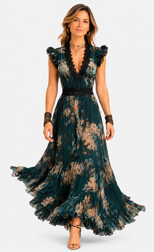 AGATA | Robe longue fleurie à volants