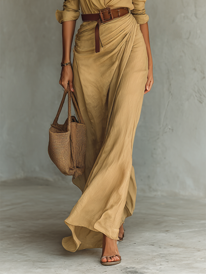 Philippine | Robe Maxi Col Revers, Manches Longues