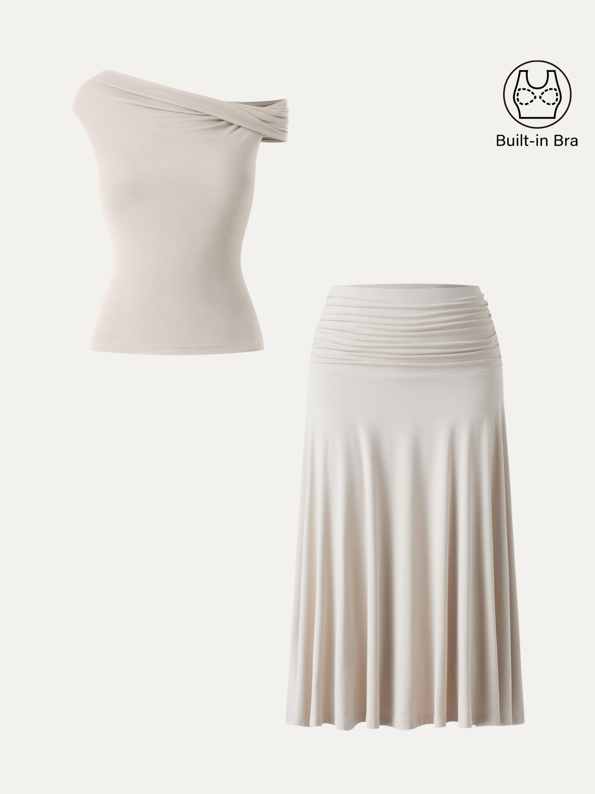 Ensemble femme 2 pièces avec top bralette et jupe midi trapèze