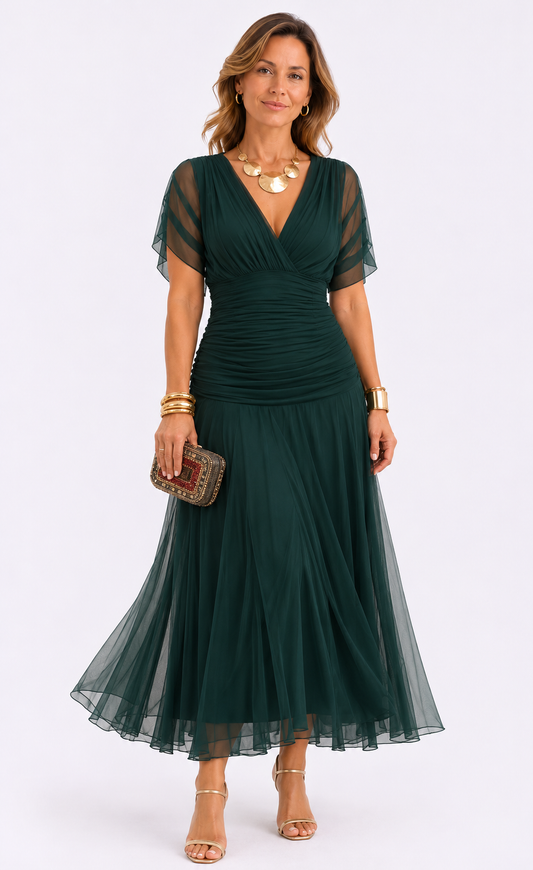 MIKAELA | Robe longue drapée à épaules dénudées